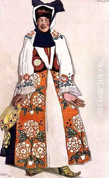 Costume design for a peasant woman, from Sadko, 1917 Oil Painting by Leon Samoilovitch Bakst