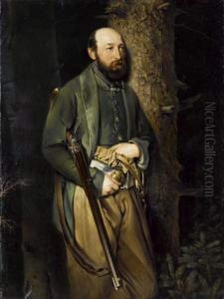 Portrat Des Kgl.sachsischen Oberforstinspektor Ludwig Von Schonberg (1810-1860) Oil Painting by Gustave Walther