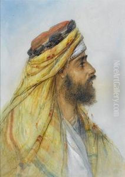 A Pair Of Arab Portraits Oil Painting by Elijah Walton