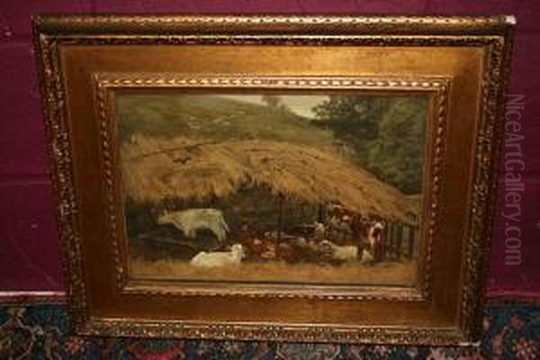 Cattle Resting Under A Straw Shelter Oil Painting by Frank Walton