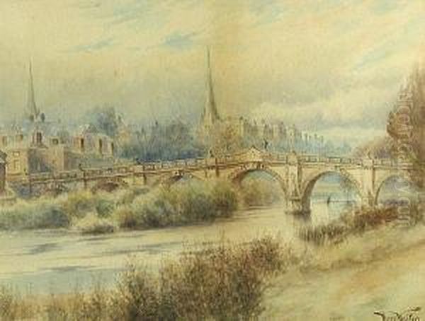 A View Of A Bridge With A Church In The Background Oil Painting by Henry Walton