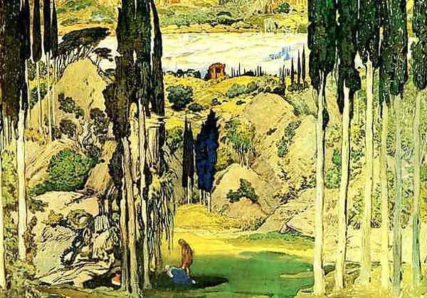 Stage Design for Daphnis and Chloe Oil Painting by Leon Samoilovitch Bakst