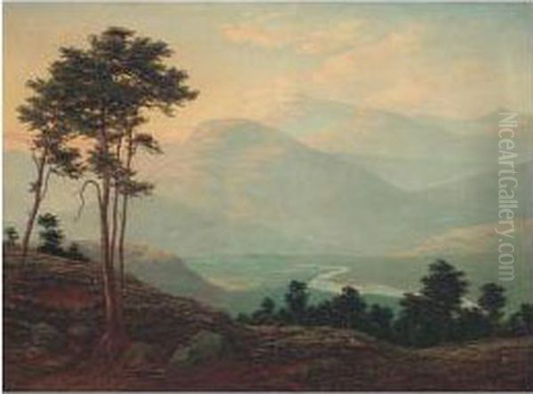 View Of The River Dee, Lochnagar In The Distance, Aderdeenshire Oil Painting by James Trout Walton