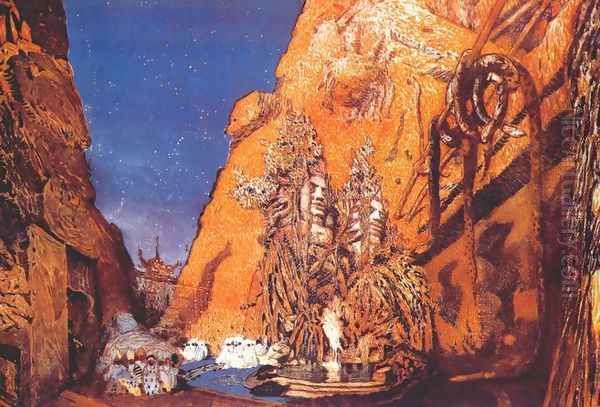 Stage Design for Dieu Bleu Oil Painting by Leon Samoilovitch Bakst