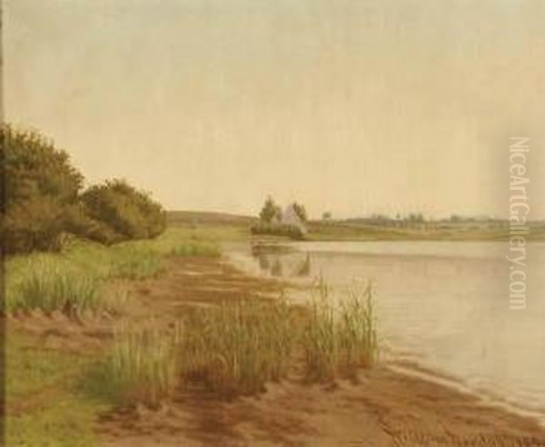 Summer Landscape With Distant Cottage-1896 Oil Painting by William Wandahl