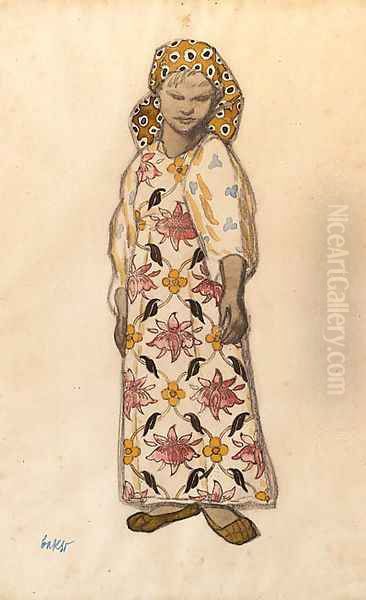 Costume Design for Moskva - Young Woman Oil Painting by Leon Samoilovitch Bakst