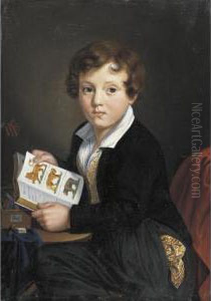 Young Boy Reading A Book Oil Painting by Wilhelm Wanderer