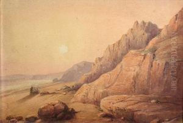 A Rocky Coastal Scene Oil Painting by Juan Buckingham Wandesforde