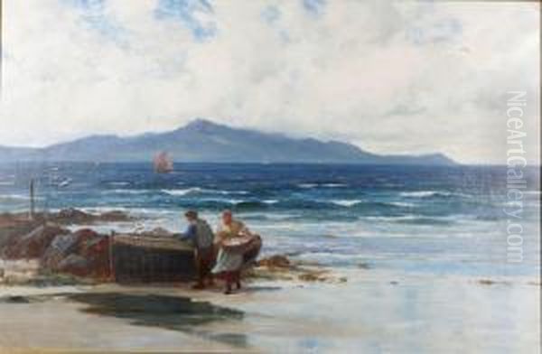 Fiskare Pa Strand Oil Painting by Richard Wane