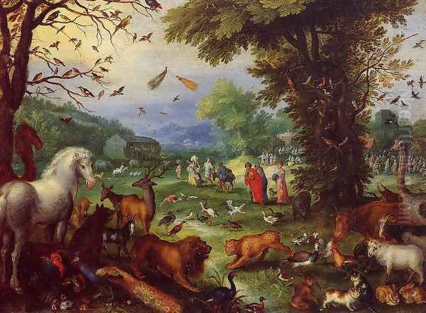 Landscape of Paradise and the Loading of the Animals in Noah's Ark Oil Painting by Jan The Elder Brueghel