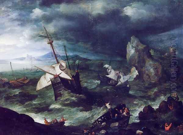 The Storm at Sea with Shipwreck Oil Painting by Jan The Elder Brueghel