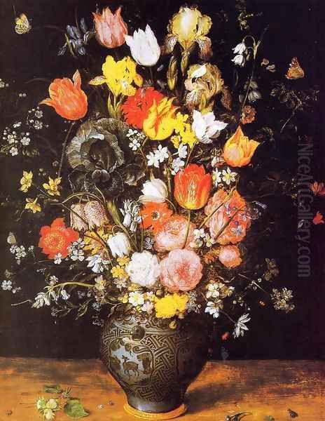 Bouquet of Flowers in a Blue Vase Oil Painting by Jan The Elder Brueghel