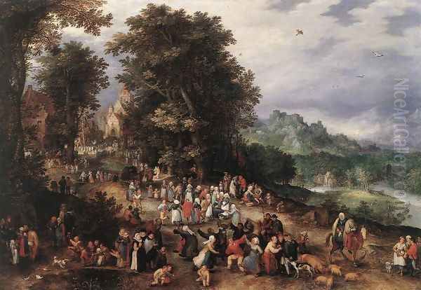 A Flemish Fair 1610s Oil Painting by Jan The Elder Brueghel