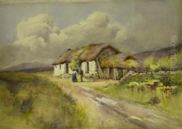 Couple Outside Their Croft Oil Painting by Charles Edward Wanless