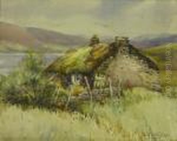 Croft With Lake In The Background Oil Painting by Charles Edward Wanless