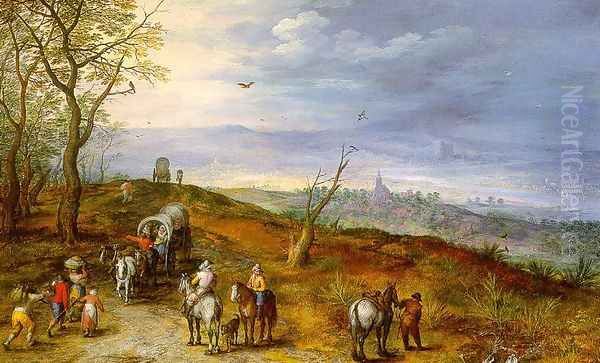 Wayside Encounter 1600s Oil Painting by Jan The Elder Brueghel