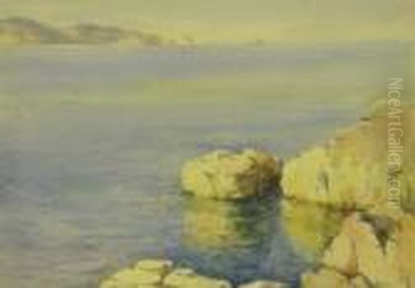 Elbury Rocks Paignton Devon Oil Painting by Charles Edward Wanless