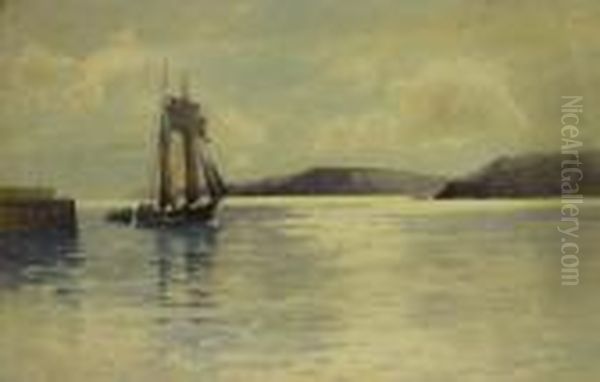 Fishing Boat Off Scarborough Harbour Oil Painting by Harry Wanless