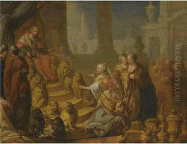 Solomon And The Queen Of Sheba Oil Painting by Joseph Wannenmacher