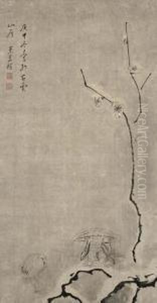 Lin Fu With Plum Blossoms And Crane Oil Painting by Mi Wanzhong