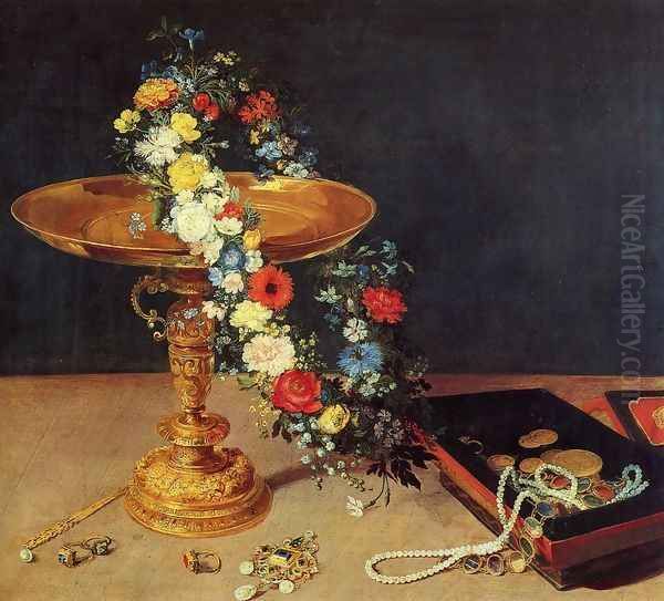 Still-Life with Garland of Flowers and Golden Tazza 1618 Oil Painting by Jan The Elder Brueghel