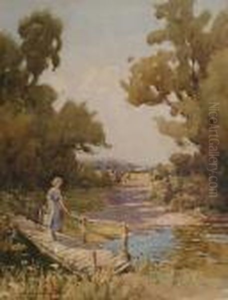 Crossing The Bridge Oil Painting by Samuel Warburton