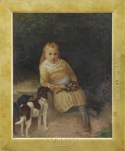 Portrait Of A Girl With Her Dogs Oil Painting by Charles Caleb Ward