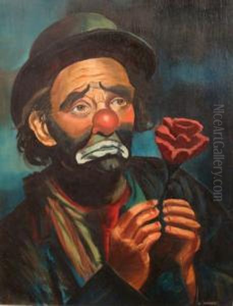 Clown Holding A Rose Oil Painting by Charles Caleb Ward