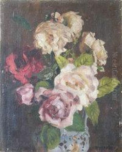 Roses In An Ironstone Jug Oil Painting by Charles Ward