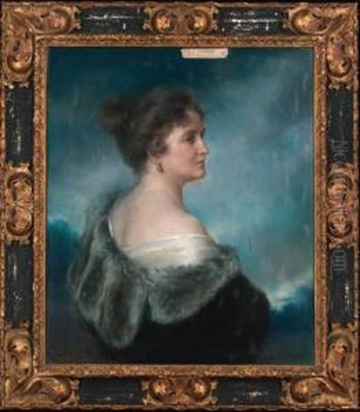 Portrait Of Major Molyneux-montgomerie Half-length, In Militarydress; And Portrait Of Mrs Molyneux-montgomerie, Half-lengthwearing A Fur Collared Coat And Pearl Earrings Oil Painting by Charlotte Blakeney Ward