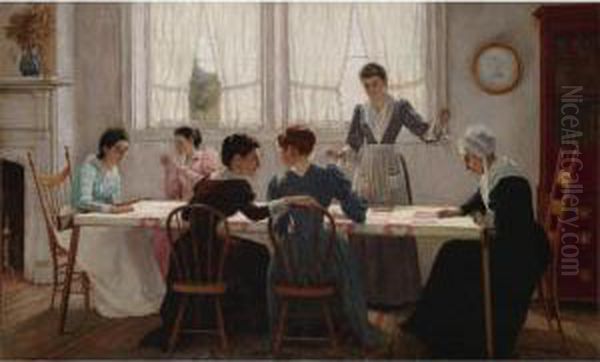 Quilting Party Oil Painting by Edgar Melville Ward