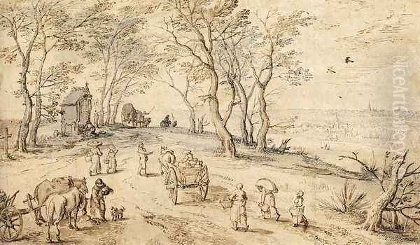 Villagers on their Way to Market 1615-19 Oil Painting by Jan The Elder Brueghel