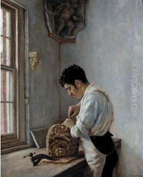 The Wood Carver Oil Painting by Edgar Melville Ward