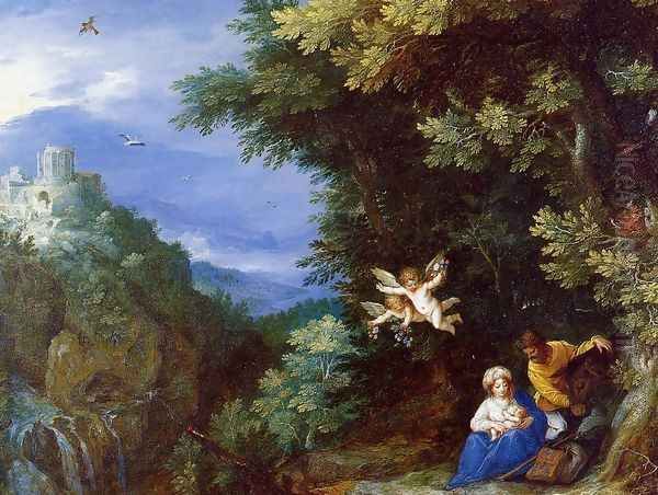 The Rest on the Flight to Egypt Oil Painting by Jan The Elder Brueghel