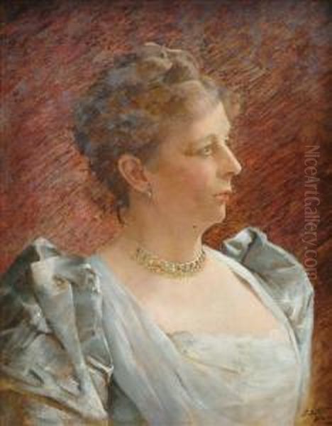 Portrait Of A Lady Head And Shoulders Oil Painting by Edwin Arthur Ward