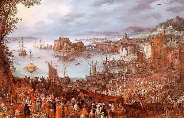 The Great Fish Market 1603 Oil Painting by Jan The Elder Brueghel