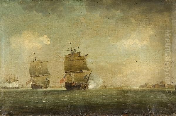 Two Warships Setting Out Oil Painting by Francis Swain Ward