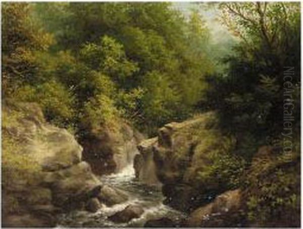 Waterfall Landscape Near Bolton Oil Painting by Gill William Ward