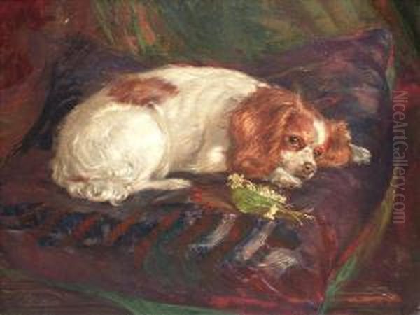 Portraitof Ruby, A King Charles Spaniel Oil Painting by Henrietta Ward