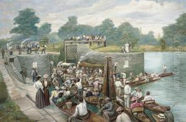 At Boulter's Lock, The Thames Regatta Oil Painting by Herbert Ward