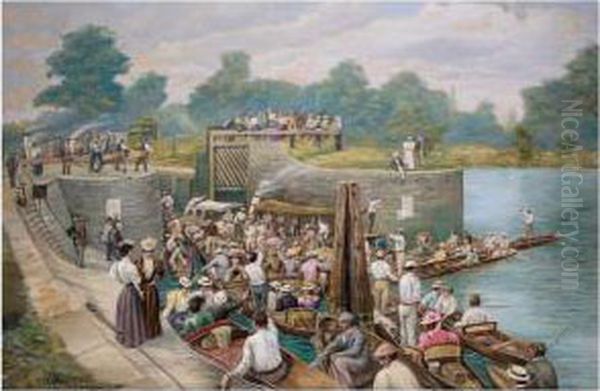 At Boulter's Lock, The Thames Regatta Oil Painting by Herbert Ward