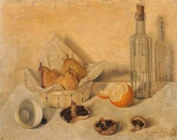 Still Life With A Basket Of Pears Oil Painting by Hilda Ward