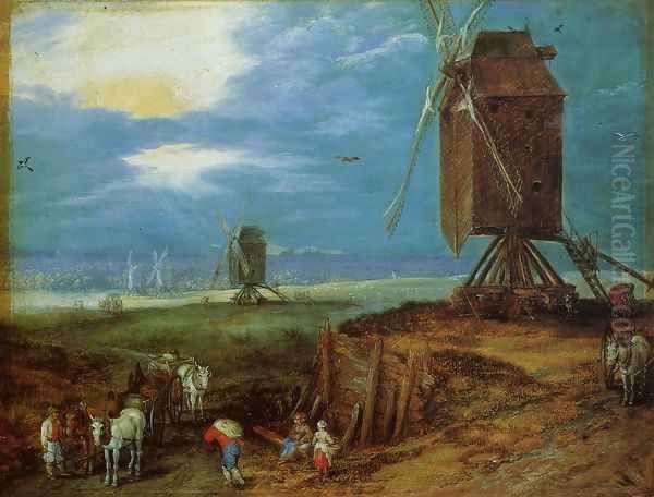 Windmills Oil Painting by Jan The Elder Brueghel