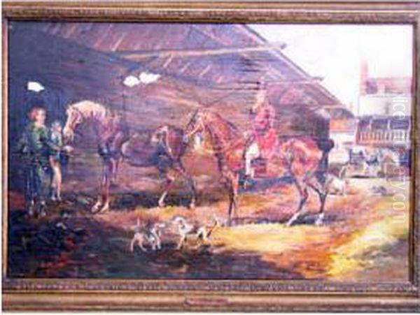 Stable Scene With Figures, Horses And Hounds Oil Painting by James Ward