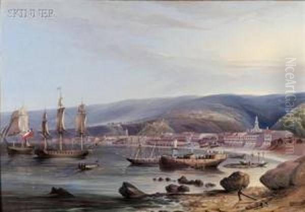 Animated View Of Valparaiso Harbor Oil Painting by Jacob Caleb Ward