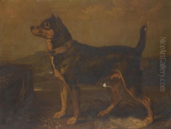 A Terrier In A Landscape Oil Painting by James Ward