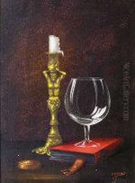 Still Life With Candlestick Oil Painting by J.C. Ward