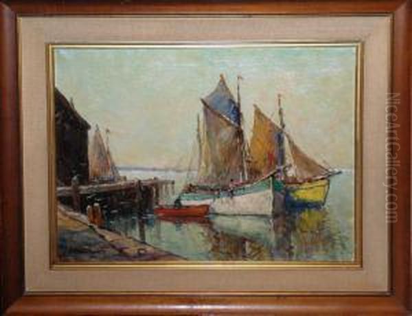 Sailboats In Harbour Oil Painting by William, Ward Jnr.