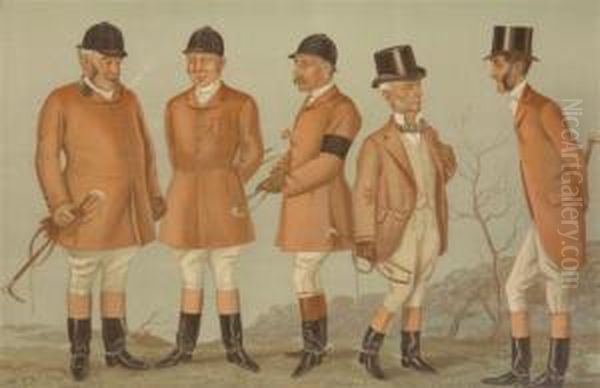 Five Gentlemen In Riding Gear Oil Painting by Leslie Ward