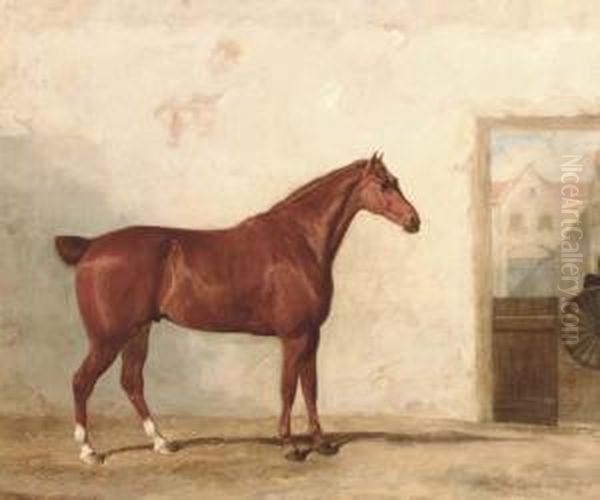 A Thoroughbred In A Stable Oil Painting by Martin T. Ward